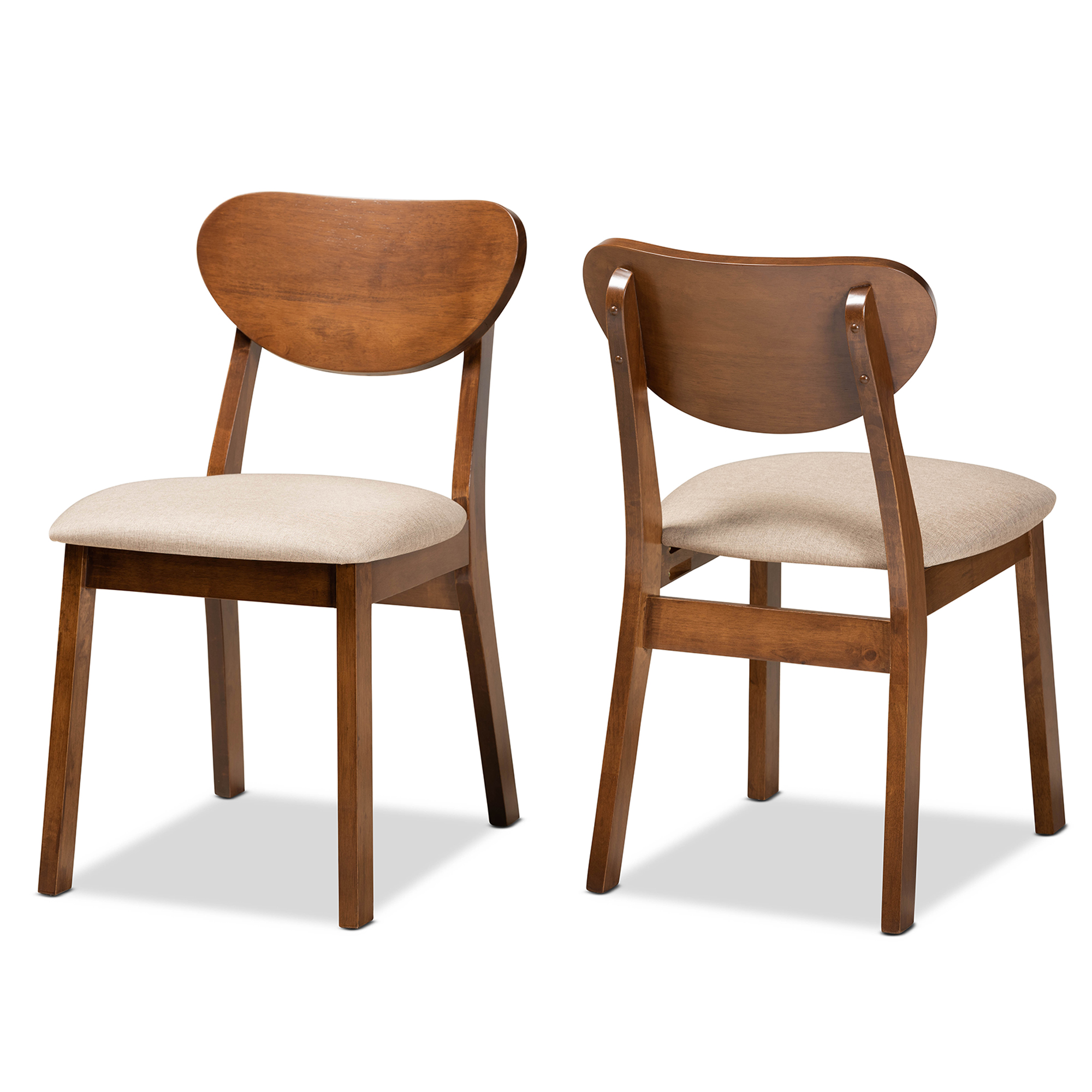 Baxton Studio Damara Mid-Century Modern Sand Fabric Upholstered and Walnut Brown Finished Wood 2-Piece Dining Chair Set Affordable modern furniture in Chicago, classic dining room furniture, modern dining chairs, cheap dining chairs
