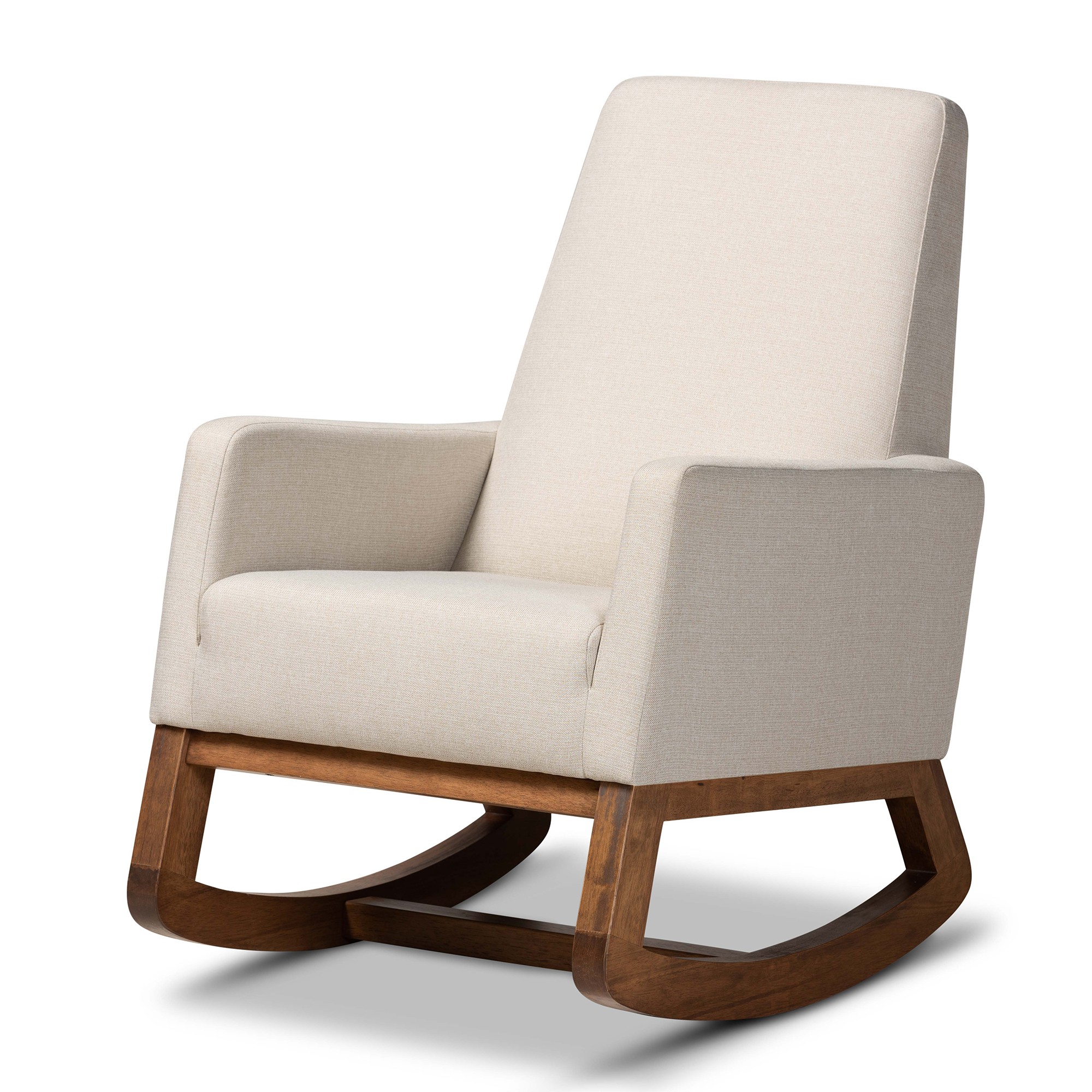 Baxton Studio Yashiya Mid-century Retro Modern Light Beige Fabric Upholstered Rocking Chair Affordable modern furniture in Chicago, classic living room furniture, modern rocking chairs, cheap rocking chairs