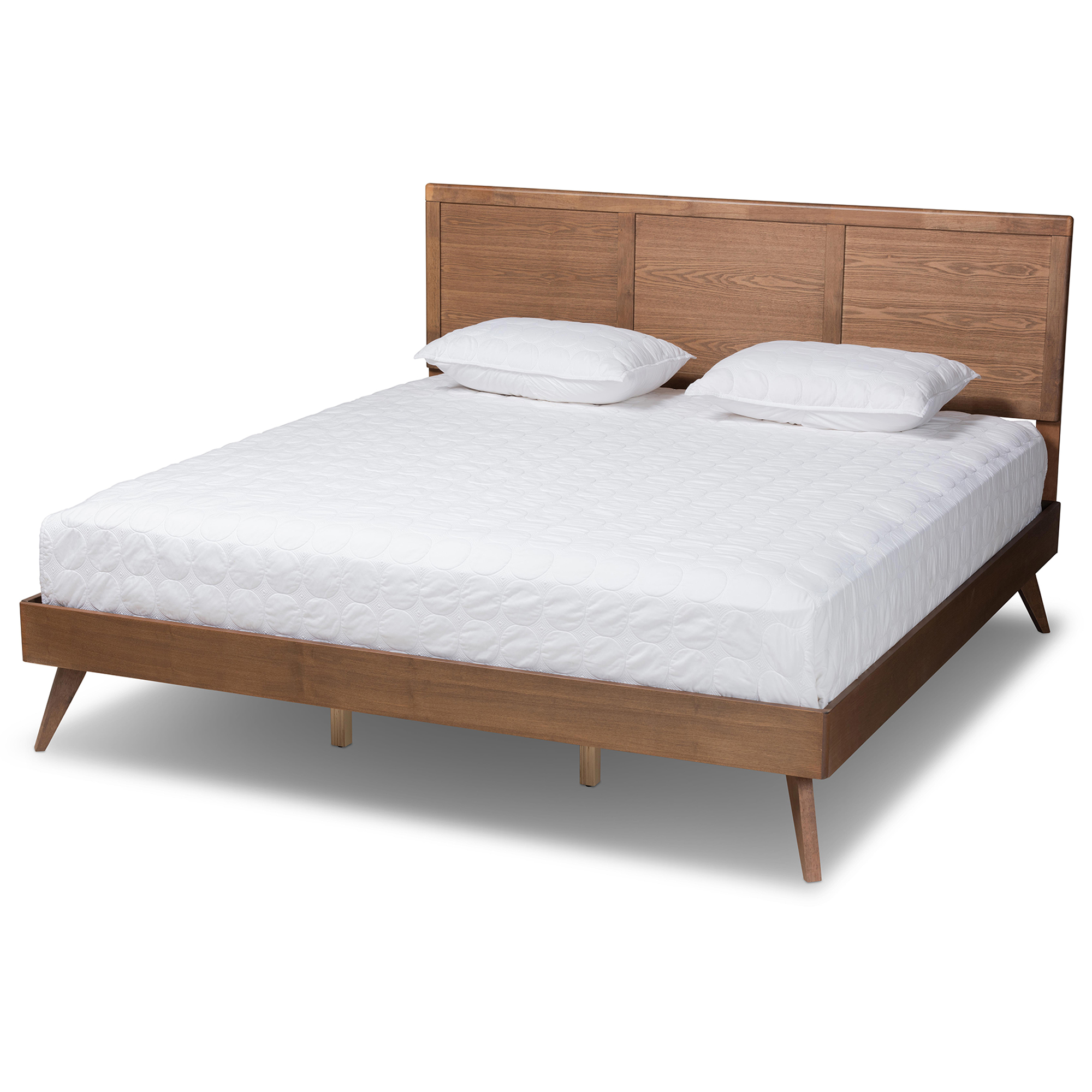 Baxton Studio Zenon Mid-Century Modern Walnut Brown Finished Wood King Size Platform Bed Affordable modern furniture in Chicago, classic bedroom furniture, modern king size, cheap king size