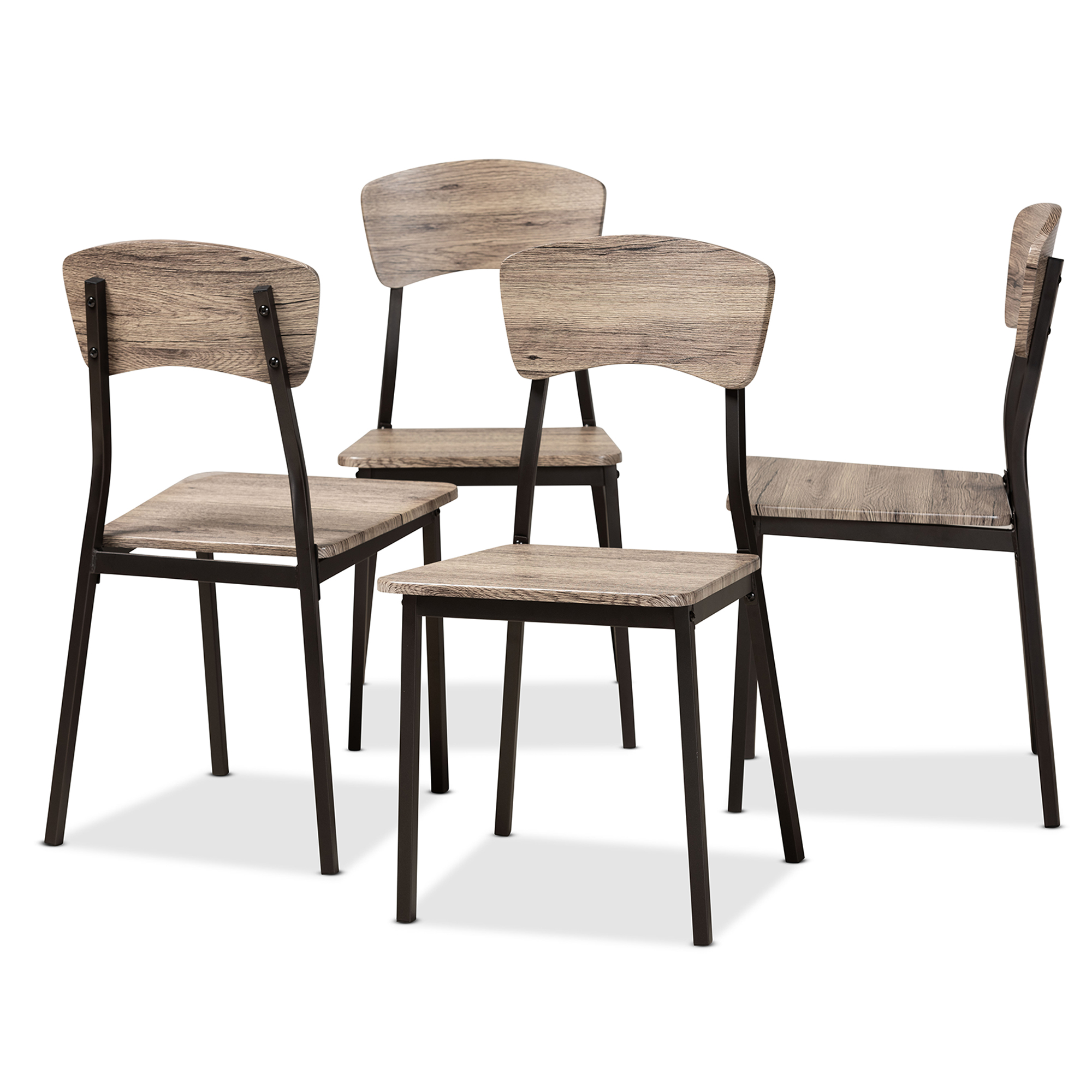 Baxton Studio Marcus Modern Industrial Oak Brown Finished Wood and Black Metal 4-Piece Dining Chair Set