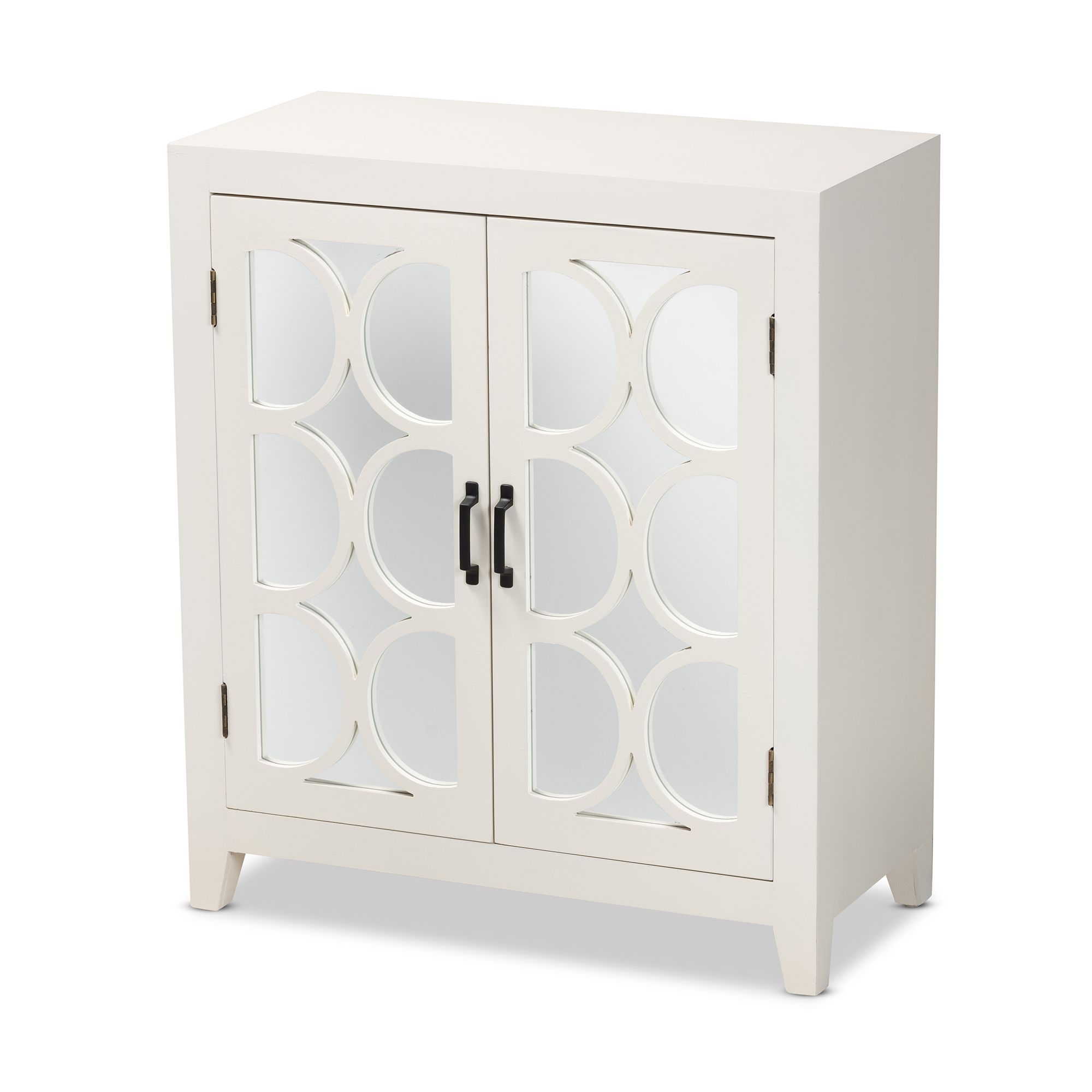 Baxton Studio Garcelle Modern and Contemporary White Finished Wood and Mirrored Glass 2-Door Sideboard