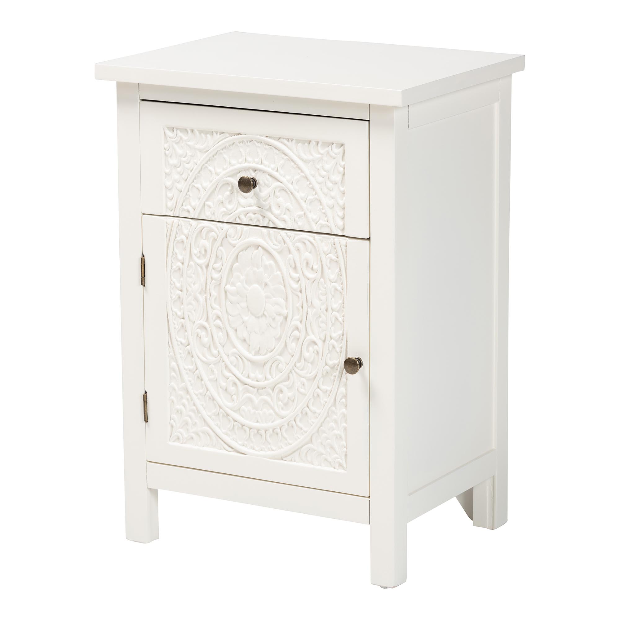 Baxton Studio Lambert Classic and Traditional White Finished Wood 1-Drawer End Table Affordable modern furniture in Chicago, classic living room furniture, modern end table, cheap end table