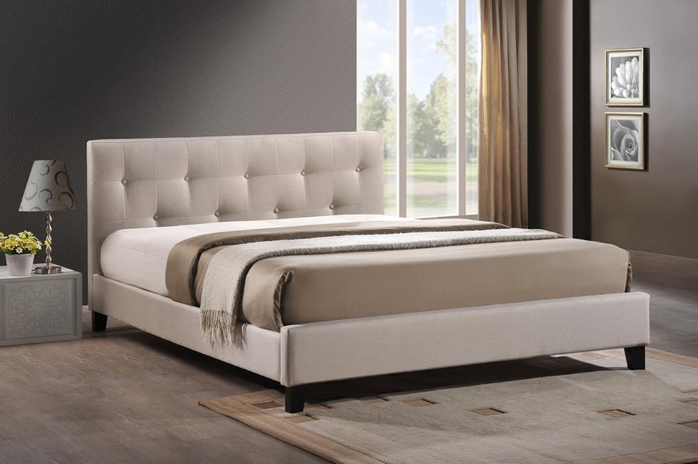Baxton Studio Annette Light Beige Linen Modern Bed with Upholstered Headboard - Queen Size ORG $200 SALE PRICE $180