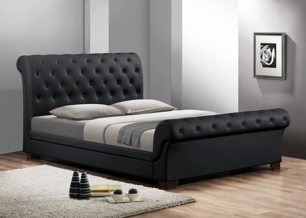 Baxton Studio Leighlin Black Modern Sleigh Bed with Upholstered Headboard - Queen Size ORG $428 SALE PRICE $385