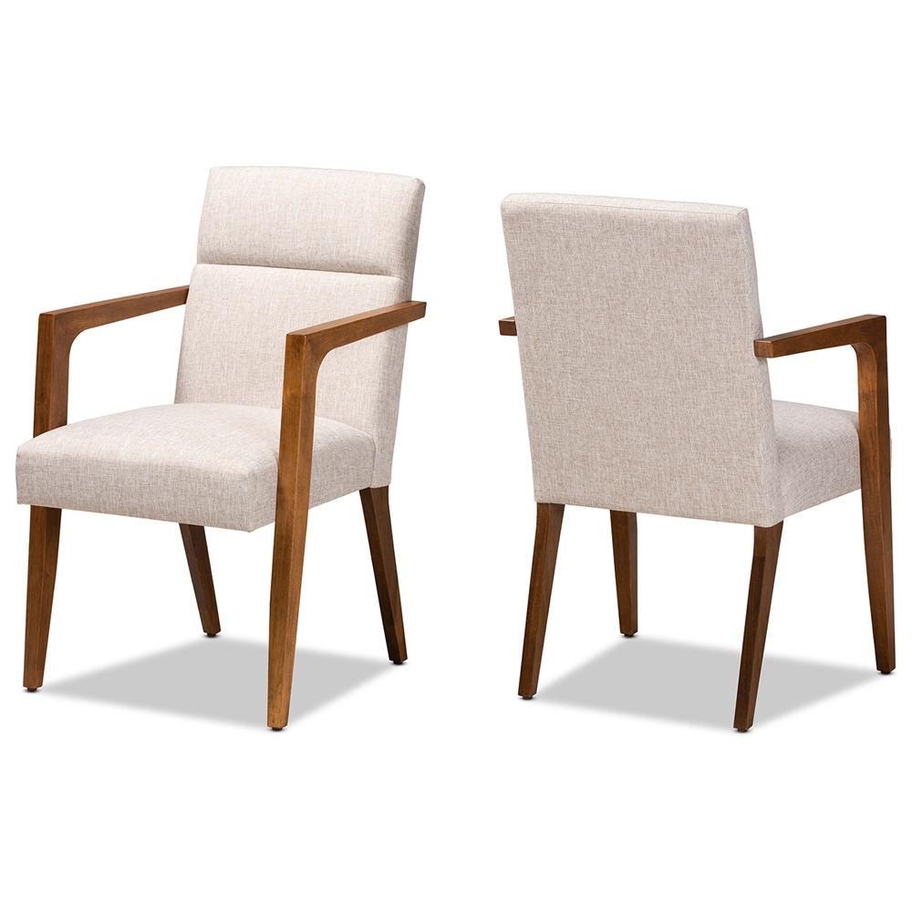 Baxton Studio Andrea Mid-Century Modern Beige Fabric Upholstered and Walnut Brown Finished Wood Armchair