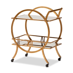 Baxton Studio Arsene Modern and Contemporary Antique Gold Finished 2-Tier Mobile Bar Cart Affordable modern furniture in Chicago, classic living room furniture, modern kitchen carts, cheap kitchen carts