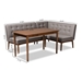 Baxton Studio Arvid Mid-Century Modern Gray Fabric Upholstered 3-Piece Wood Dining Nook Set - BSOBBT8051-Grey/Walnut-3PC Dining Nook Set