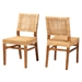 bali & pari Lesia Modern Bohemian Natural Brown Rattan and Walnut Brown Mahogany Wood 2-Piece Dining Chair Set - BSOLesia-Teak-DC