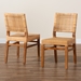 bali & pari Lesia Modern Bohemian Natural Brown Rattan and Walnut Brown Mahogany Wood 2-Piece Dining Chair Set - BSOLesia-Teak-DC