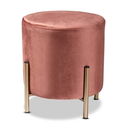 Baxton Studio Thurman Contemporary Glam and Luxe Pink Velvet Fabric Upholstered and Gold Finished Metal Ottoman Affordable modern furniture in Chicago, classic living room furniture, modern ottoman, cheap ottoman