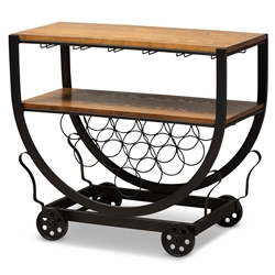 Baxton Studio Triesta Antiqued Vintage Industrial Metal And Wood Wheeled Wine Rack Cart Affordable modern furniture in Chicago, Classic Dining furniture, Modern Wine Cabinets, cheap Wine Cabinets,