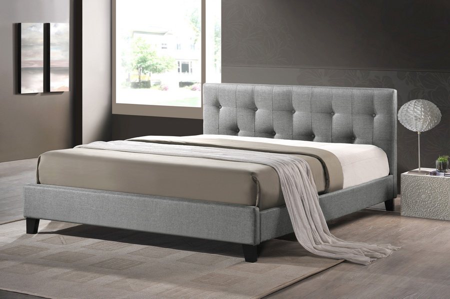 Baxton Studio Annette Gray Linen Modern Bed with Upholstered Headboard - Full Size