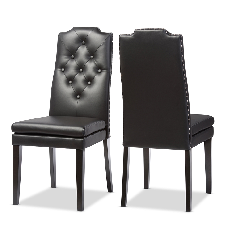 Baxton Studio Dylin Modern and Contemporary Black Faux Leather Button-Tufted Nail heads Trim Dining Chair