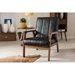 Baxton Studio Nikko Mid-century Modern Scandinavian Style Black Faux Leather Wooden Lounge Chair - BSOBBT8011A2-Black Chair
