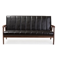 Baxton Studio Nikko Mid-century Modern Scandinavian Style Black Faux Leather Wooden 3-Seater Sofa