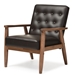 Baxton Studio Sorrento Mid-century Retro Modern Brown Faux Leather Upholstered Wooden Lounge Chair - BSOBBT8013-Brown Chair