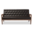 Baxton Studio Sorrento Mid-century Retro Modern Brown Faux Leather Upholstered Wooden 3-seater Sofa