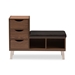 Baxton Studio Arielle Modern and Contemporary Walnut Brown Wood 3-Drawer Shoe Storage Padded Leatherette Seating Bench with Two Open Shelves - BSOB-001-Walnut
