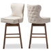 Baxton Studio Gradisca Modern and Contemporary Brown Wood Finishing and Light Beige Fabric Button-Tufted Upholstered 2-Piece Swivel Barstool Set - BSOBBT5246B-BS-Light Beige-6086-1