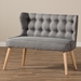 Baxton Studio Melody Mid-Century Modern Grey Fabric and Natural Wood Finishing 2-Seater Settee Bench - BSOBBT8026-LS-Grey-XD45