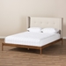 Baxton Studio Brooklyn Mid-Century Modern Walnut Wood Beige Fabric King Size Platform Bed - BSOBBT6653-Light Beige-King-6086-1