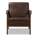 Baxton Studio Bianca Mid-Century Modern Walnut Wood Dark Brown Distressed Faux Leather Lounge Chair - BSOBianca-Dark Brown/Walnut Brown-CC