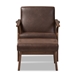 Baxton Studio Bianca Mid-Century Modern Walnut Wood Dark Brown Distressed Faux Leather Lounge Chair And Ottoman Set - BSOBianca-Dark Brown/Walnut Brown-2PC-Set