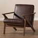 Baxton Studio Bianca Mid-Century Modern Walnut Wood Dark Brown Distressed Faux Leather Lounge Chair - BSOBianca-Dark Brown/Walnut Brown-CC