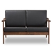 Baxton Studio Venza Mid-Century Modern Walnut Wood Black Faux Leather 2-Seater Loveseat - BSOVenza-Black/Walnut Brown-LS