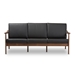 Baxton Studio Venza Mid-Century Modern Walnut Wood Black Faux Leather 3-Seater Sofa - BSOVenza-Black/Walnut Brown-SF