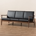 Baxton Studio Venza Mid-Century Modern Walnut Wood Black Faux Leather 3-Seater Sofa - BSOVenza-Black/Walnut Brown-SF
