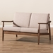 Baxton Studio Venza Mid-Century Modern Walnut Wood Light Brown Fabric Upholstered 2-Seater Loveseat - BSOVenza-Brown/Walnut Brown-LS