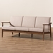 Baxton Studio Venza Mid-Century Modern Walnut Wood Light Brown Fabric Upholstered 3-Seater Sofa - BSOVenza-Brown/Walnut Brown-SF