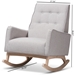 Baxton Studio Marlena Mid-Century Modern Greyish Beige Fabric Upholstered Whitewash Wood Rocking Chair - BSOBBT5308-Greyish Beige RC