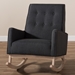 Baxton Studio Marlena Mid-Century Modern Dark Grey Fabric Upholstered Whitewash Wood Rocking Chair - BSOBBT5308-Dark Grey RC