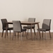 Baxton Studio Kimberly Mid-Century Modern Beige and Brown Fabric 5-Piece Dining Set - BSOKimberly-Brown-5PC Dining Set