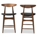 Baxton Studio Flora Mid-Century Modern Black Faux Leather Upholstered Walnut Finished Counter Stool (Set of 2) - BSOFlora-Black/Walnut-Counter Stool
