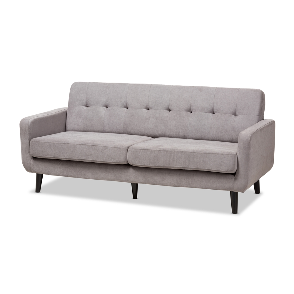 Baxton Studio Carina Mid-Century Modern Light Grey Fabric Upholstered Sofa