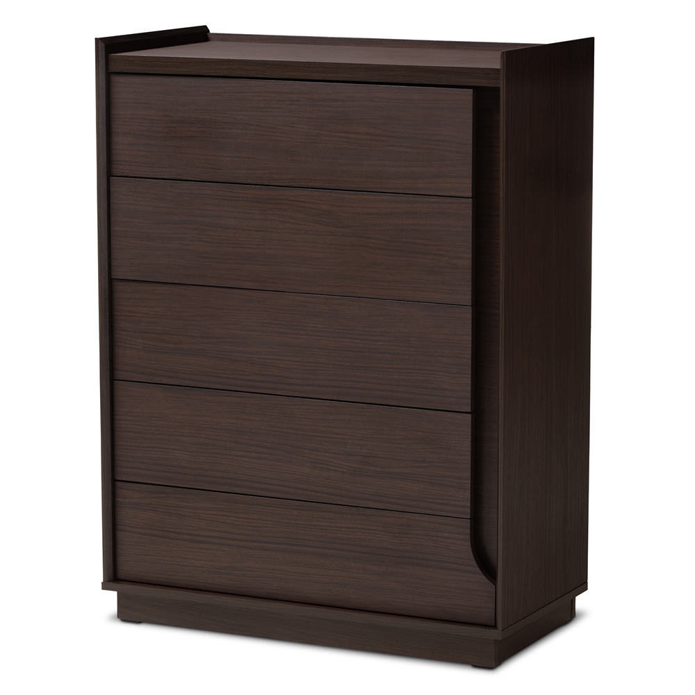Baxton Studio Larsine Modern and Contemporary Brown Finished 5-Drawer Chest