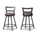 Baxton Studio Arjean Rustic and Industrial Grey Faux Leather Upholstered Pub Stool Set of 2 - BSOC1866P-Walnut/Grey-PS