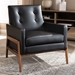 Baxton Studio Perris Mid-Century Modern Black Faux Leather Upholstered Walnut Wood Lounge Chair - BSOBBT8042-Black-CC