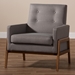 Baxton Studio Perris Mid-Century Modern Grey Fabric Upholstered Walnut Wood Lounge Chair - BSOBBT8042-Grey-CC