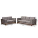 Baxton Studio Sava Mid-Century Modern Grey Fabric Upholstered Walnut Wood 2-Piece Living Room Set - BSOBBT8037-Grey-2PC-Set