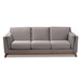Baxton Studio Sava Mid-Century Modern Grey Fabric Upholstered Walnut Wood 3-Seater Sofa - BSOBBT8037-Grey-SF