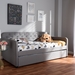 Baxton Studio Camelia Modern and Contemporary Grey Fabric Upholstered Button-Tufted Twin Size Sofa Daybed with Roll-Out Trundle Guest Bed - BSOCamelia-Light Grey-Daybed