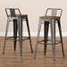 Baxton Studio Henri Vintage Rustic Industrial Style Tolix-Inspired Bamboo and Gun Metal-Finished Steel Stackable Bar Stool with Backrest Set of 2 - BSOT-5824-Gun-BS