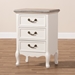Baxton Studio Capucine Antique French Country Cottage Two Tone Natural Whitewashed Oak and White Finished Wood 3-Drawer End Table - BSOJY17B092-White-ET