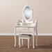 Baxton Studio Veronique Traditional French Provincial White Finished Wood 2-Piece Vanity Table with Mirror and Ottoman - BSOWF18-White-Vanity