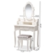 Baxton Studio Veronique Traditional French Provincial White Finished Wood 2-Piece Vanity Table with Mirror and Ottoman - BSOWF18-White-Vanity