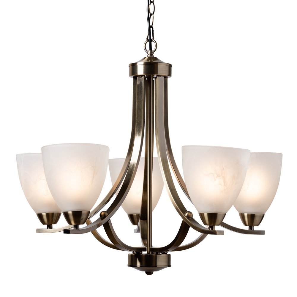 Baxton Studio Ciaran Modern and Contemporary Antique Brass Metal and Frosted Glass 5-Light Chandelier